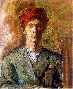 Zygmunt Waliszewski Self portrait in red headwear France oil painting artist
